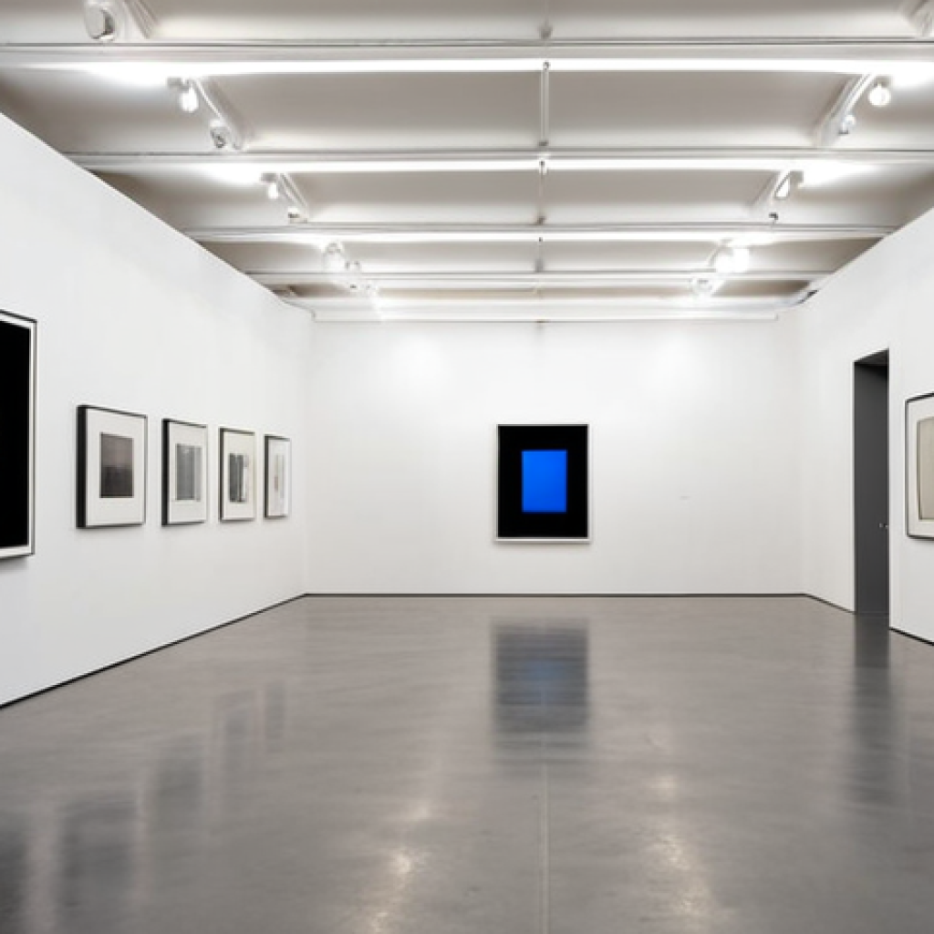 **A modern art gallery in Amsterdam, minimalist design, showcasing emerging artists under careful lighting, with a subtle historical Bauhaus influence.**