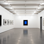 **A modern art gallery in Amsterdam, minimalist design, showcasing emerging artists under careful lighting, with a subtle historical Bauhaus influence.**