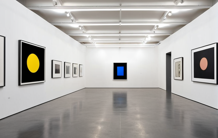 **A modern art gallery in Amsterdam, minimalist design, showcasing emerging artists under careful lighting, with a subtle historical Bauhaus influence.**